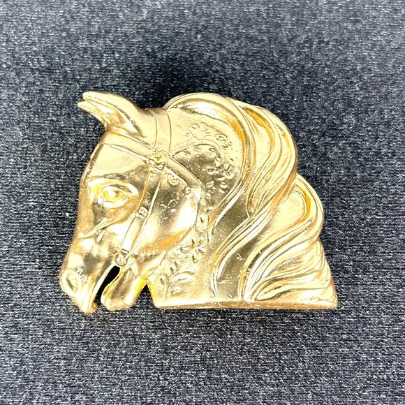 Doreen Ryan Unsigned Vintage Brooch Gold Tone Horse with Flowing Mane Large 90’s - Picture 3 of 8
